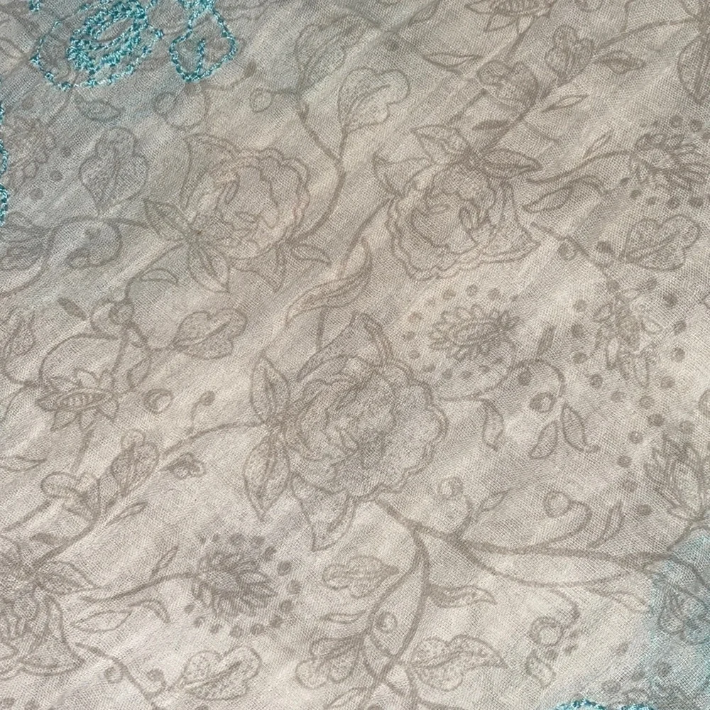 American Eagle Teal Floral Embroidered Tassel Scarf
